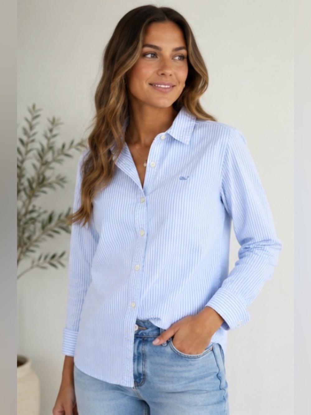 Vineyard Vines Blue White Striped Oxford Button Down Shirt Women’s Size 4